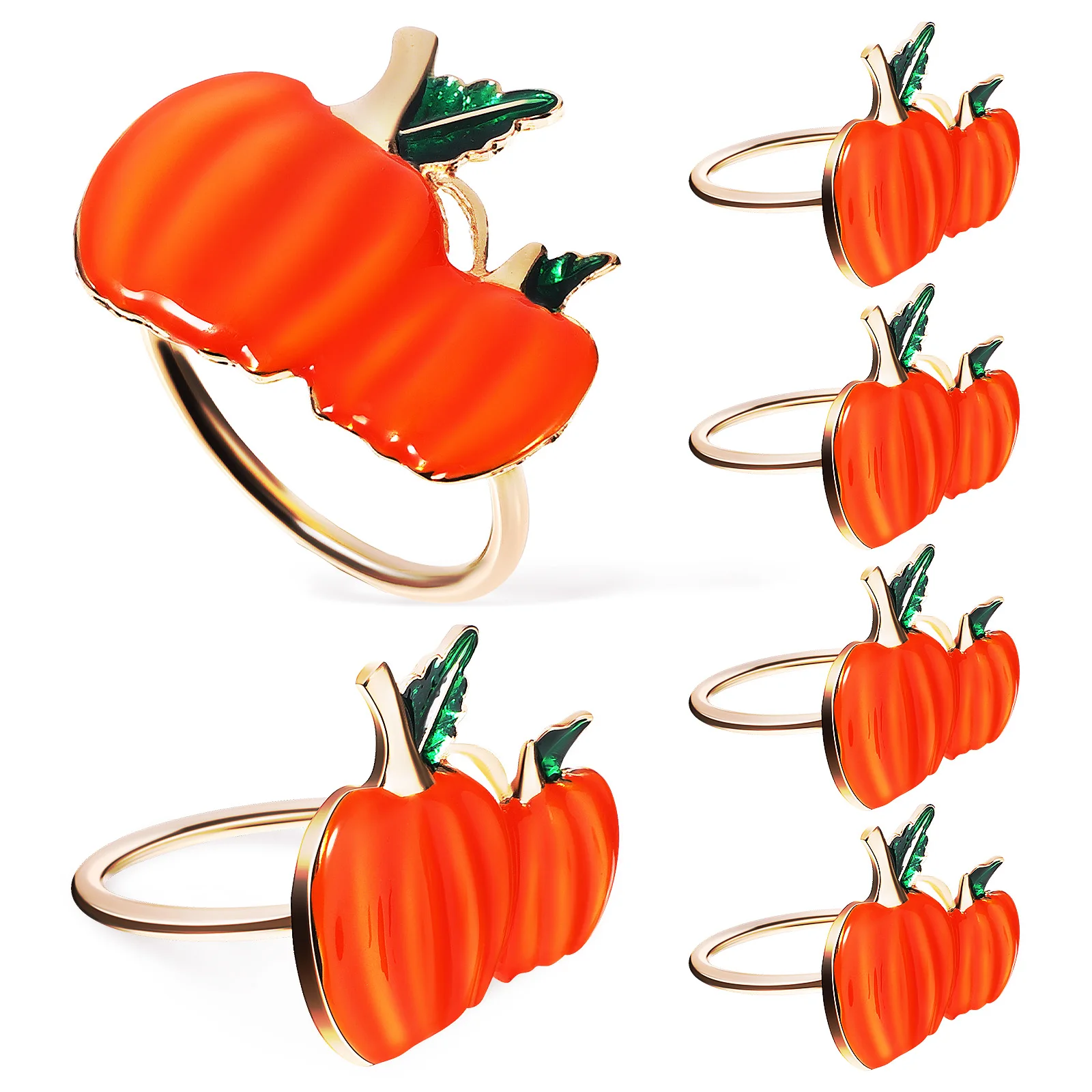 

6pcs Pumpkin Napkin Rings Colorful Dining Party Holders Zinc Alloy Metal Serviette Ring Halloween Thanksgiving Decor