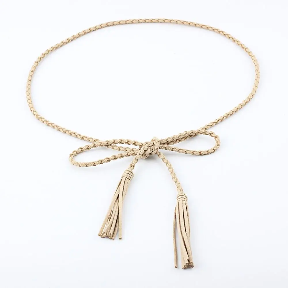Vintage Korean Twist Jeans Waistbands Tassel Long Bandage Belts Velvet Dress Waist Rope Woven Waist Belts Women Braided Belts