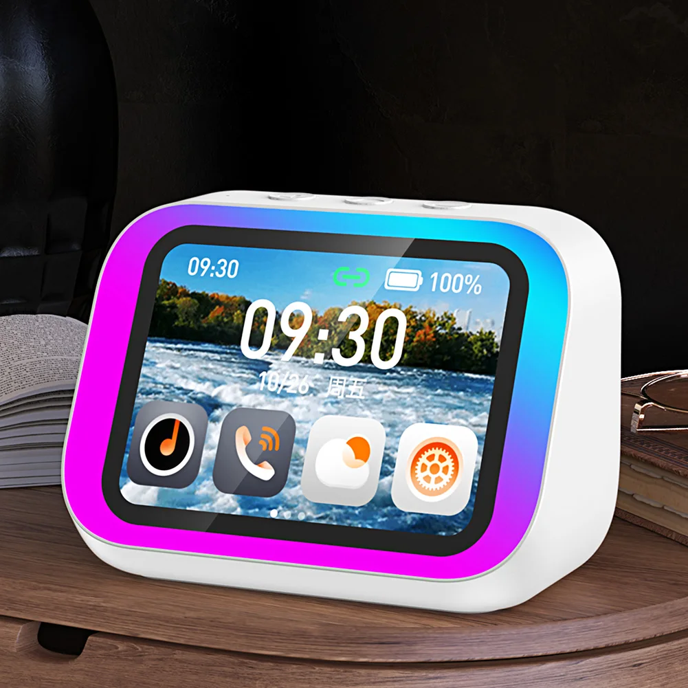 Portable BT Speaker Voice Assistant Home Speaker Alarm Clock with RGB Lights for Bedroom Living Room