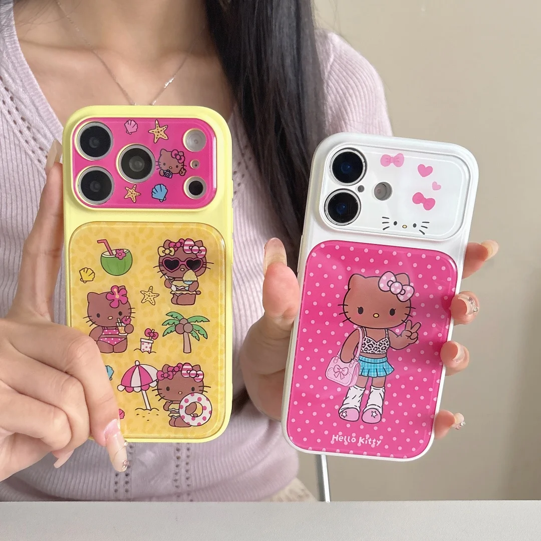 Coque de téléphone mignonne Sanrio Hello Kitty noire pour iPhone 17 16 15 14 Pro Max, avec protection intégrale de l'objectif de l'appareil photo, Funda