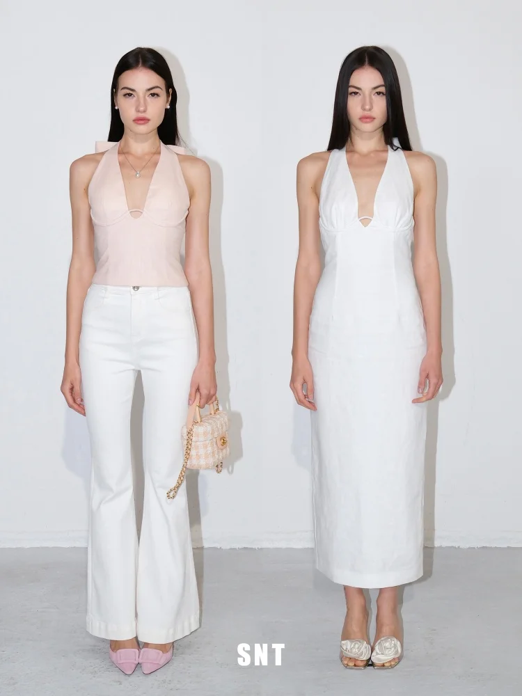 

SNT Lazy Feel Linen Ne Hanging Dr Svel High Waist Wrap Body Ciwalk Summer Women's Dr Sli V-ne Zipper