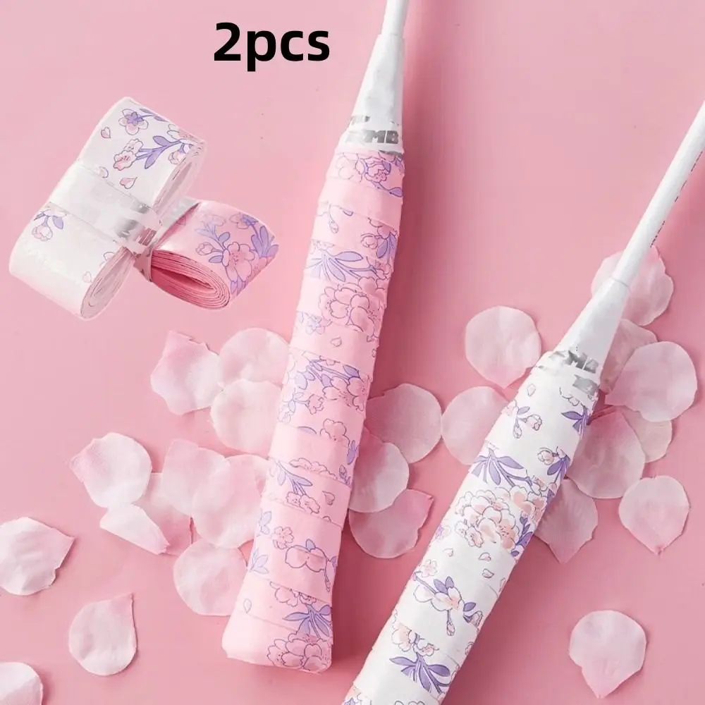 2 Pcs Anti-Slip Badminton Grip Tape Sweat Absorption Sakura Pattern Racket Sweatband Shock-absorbing Badminton Handle Tape