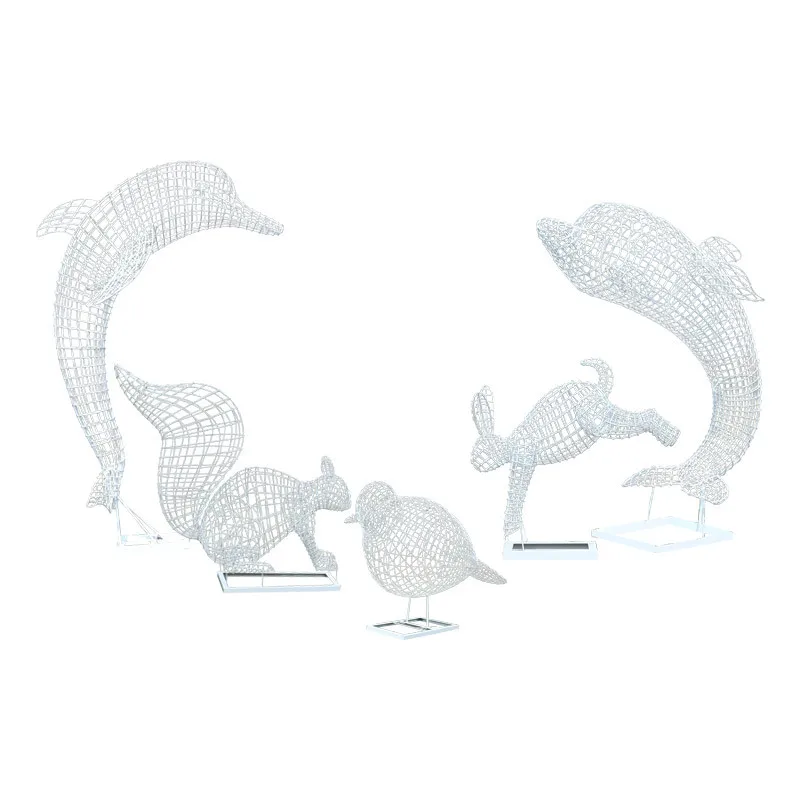 

Wrought iron hollow rabbit ornament grid dolphin bird squirrel sculpture outdoor garden landscape large animal modeling