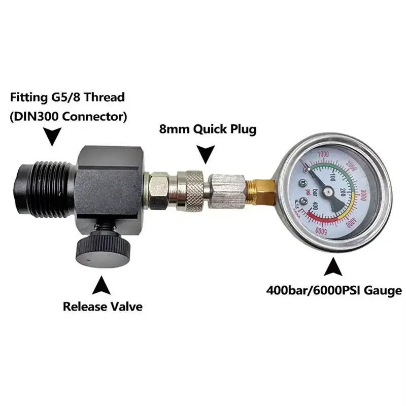

AEE6-G5/8 Тестер давления баллона с аквалангом и точным, легко читаемым манометром 400 бар/6000 фунтов на квадратный дюйм