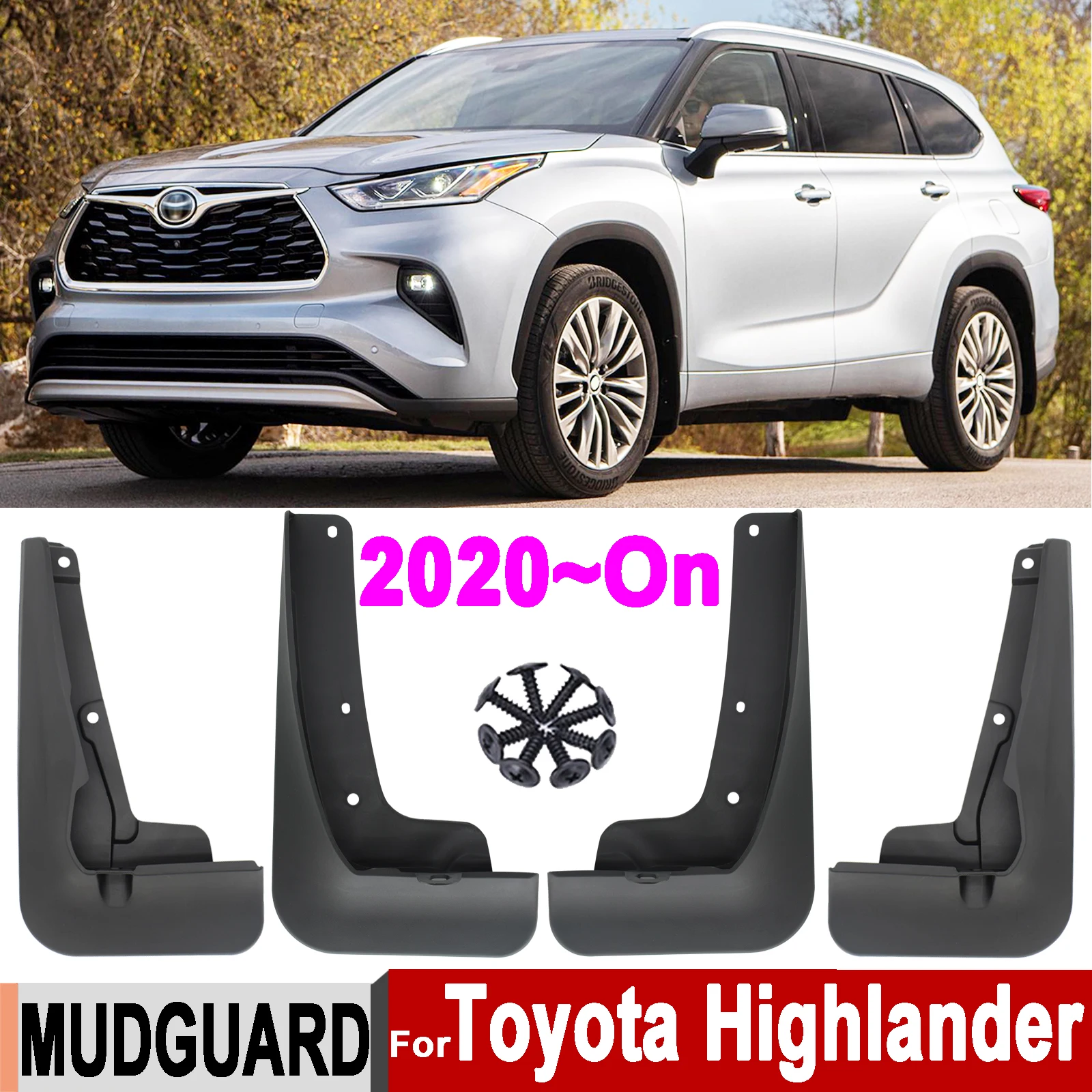 4x of Set Molded Mudflaps Splash Guards For Toyota Highlander Kluger 2020 2021 Mud flaps Fender Flares Mudguards Car Accessories