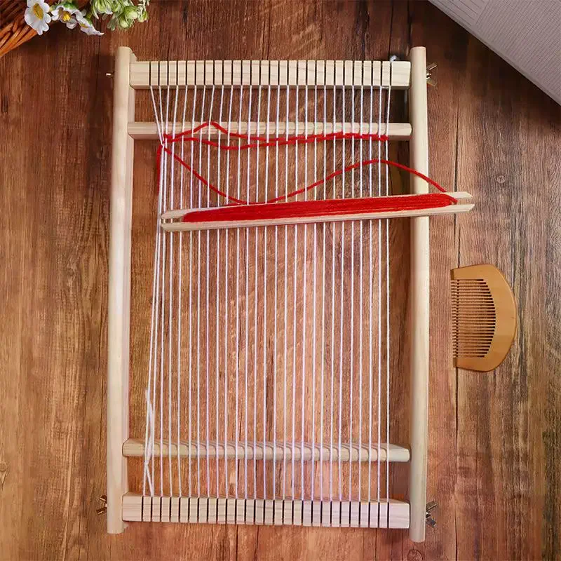 Portable Wooden Weaving Loom Kit Kids Beginner Friendly Tapestry Frame Heddle Bar for Creative Crafting