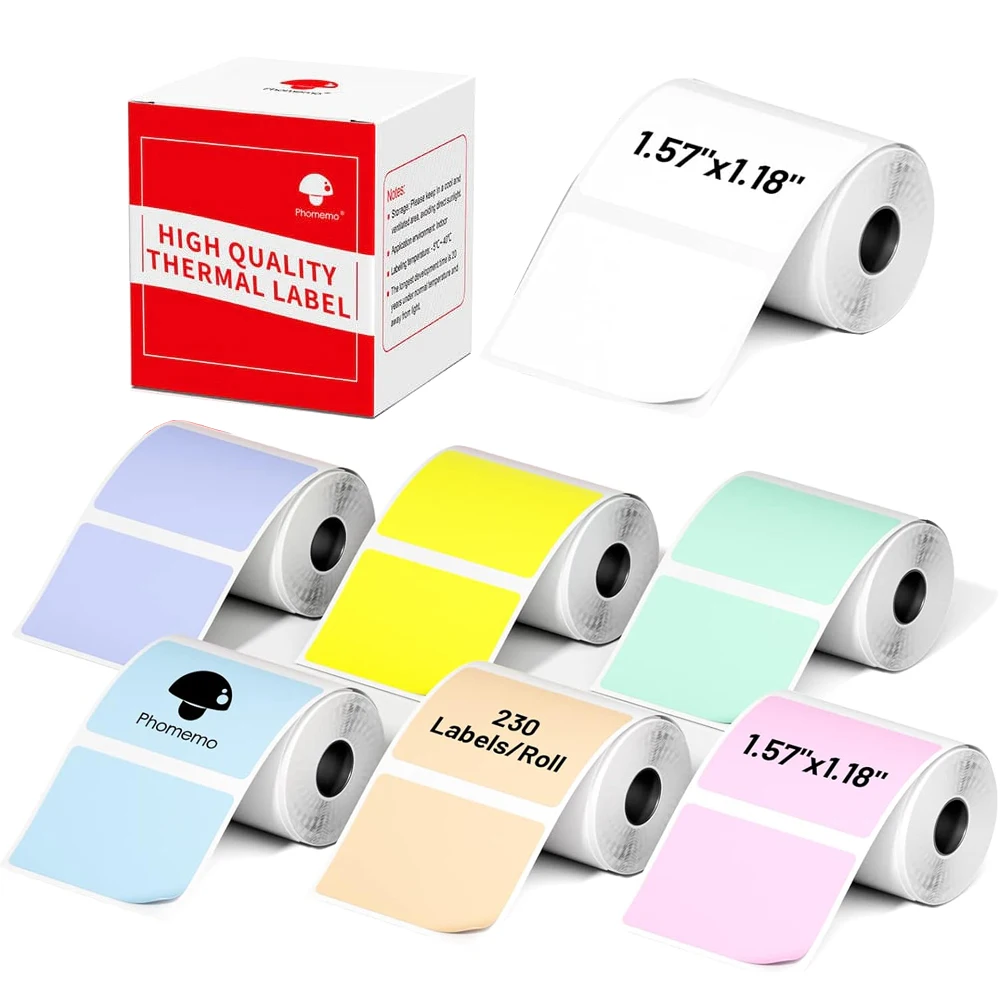 【White/Color/Transparent Sticker】Phomemo Multi-Purpose Square Self-Adhesive Label FOR M110/M200/M120/M220 Width 20-50mm Roll