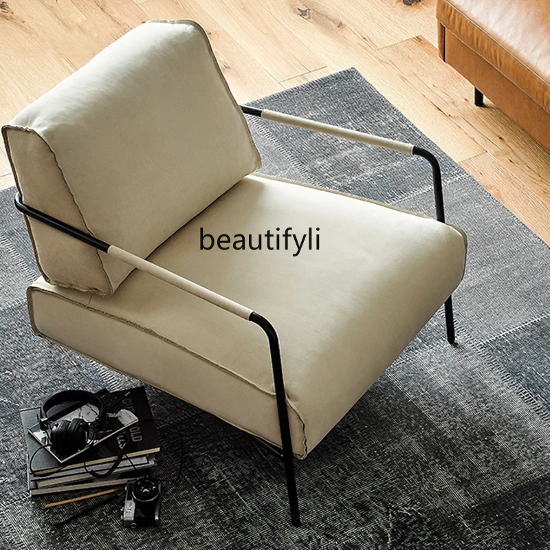 Italian Minimalist Sofa Modern Living Room Brushed Velvet Leisure Chair Stainless Steel Chair