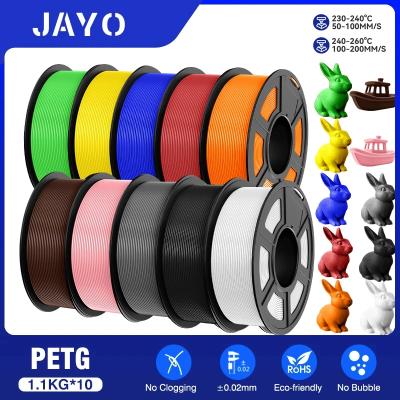 JAYO 10Rolls petg Filament 175mm 3d printing no bubbles no drawing smooth multiple colors optional for 3D printing 1.1kg/1roll