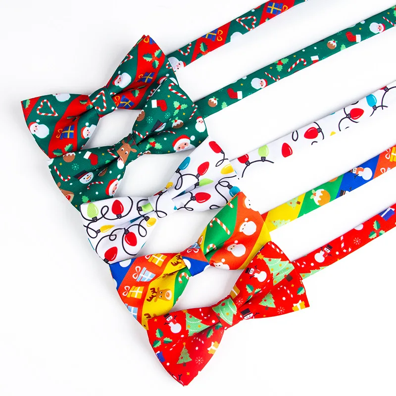 Christmas Bow Tie For Men Women Festival Celebrate Colorful Butterfly Cute Deer Santa Claus Snowman Print Ornament New Year 2023