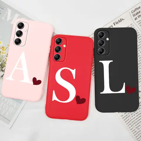 삼성 갤럭시 A14 4G 5G A54 A34 A24 A04S A13 라이트 케이스 커버, 실리콘 TPU 레드 핑크 이니셜 레터 러브 하트 A 14 34