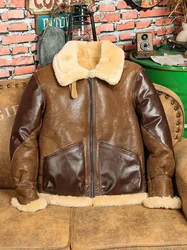 New Arrival Men's Winter Warm Coat 100% Sheepskin Shearling Pilot B3 Jacket Thick Wool Liner Real Raccoon Fur Hood Patchwork 8xl