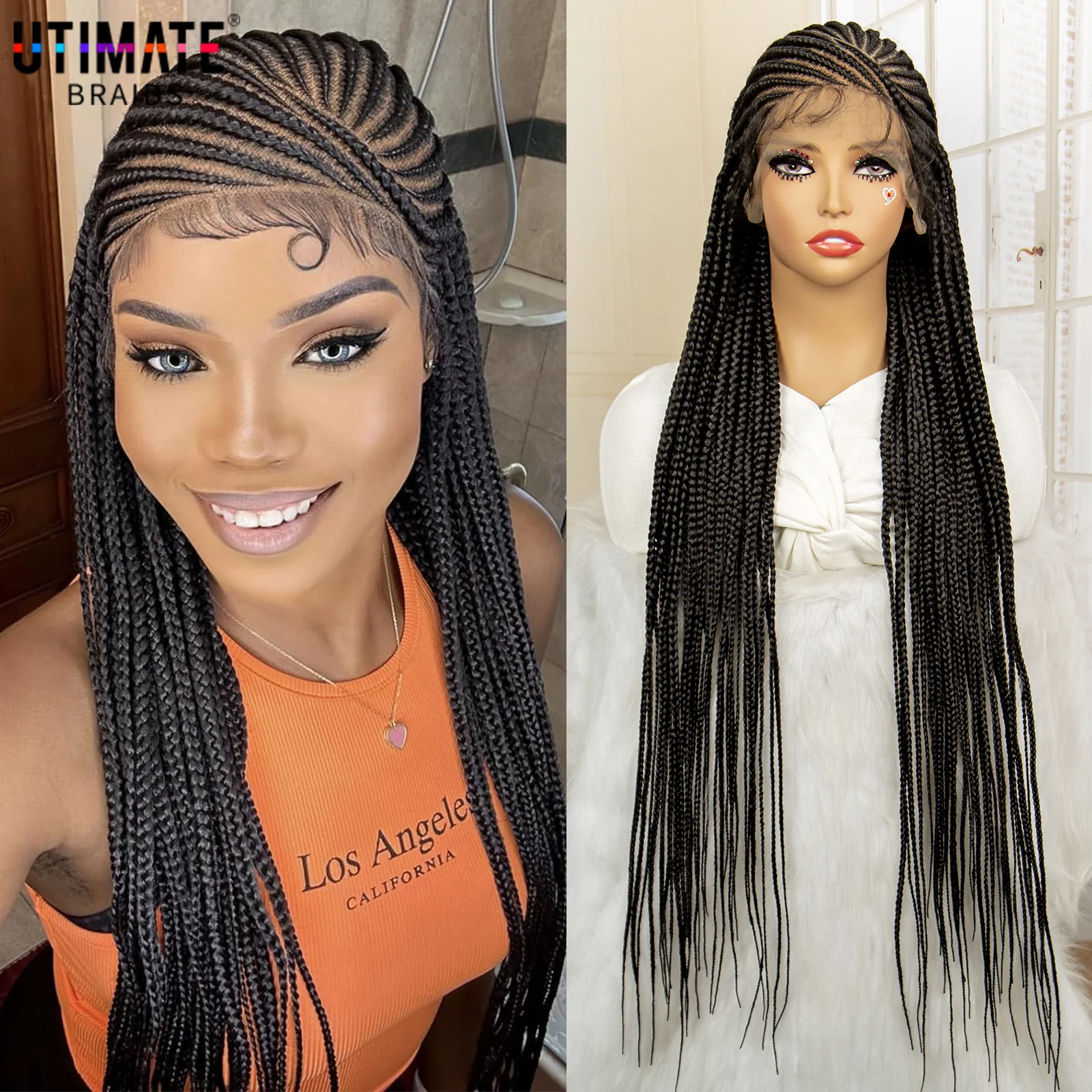 Synthetische Knooploze Doos Gevlochten Pruik Full Lace Cornrow Vlechten Pruik Voor Zwarte Vrouwen Met Baby Haar 36 Inch Lange Twist Vlechten Pruik