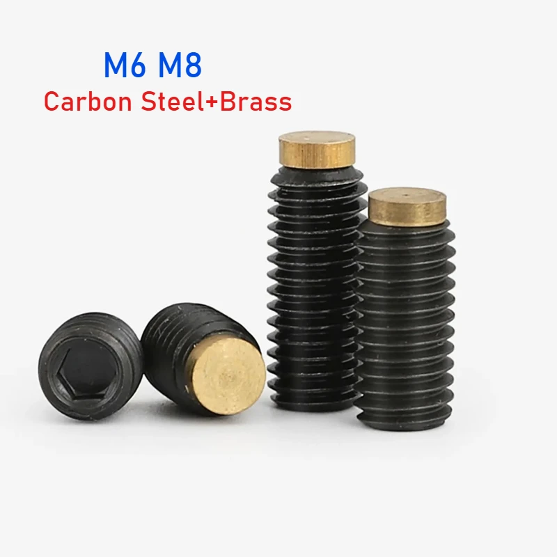 1Piece-10pcs M6 M8 Black 12.9 Grade High-Strength Brass Tip Dog Point Grub Convex Headless Bolt Hexagon Socket Set Screw