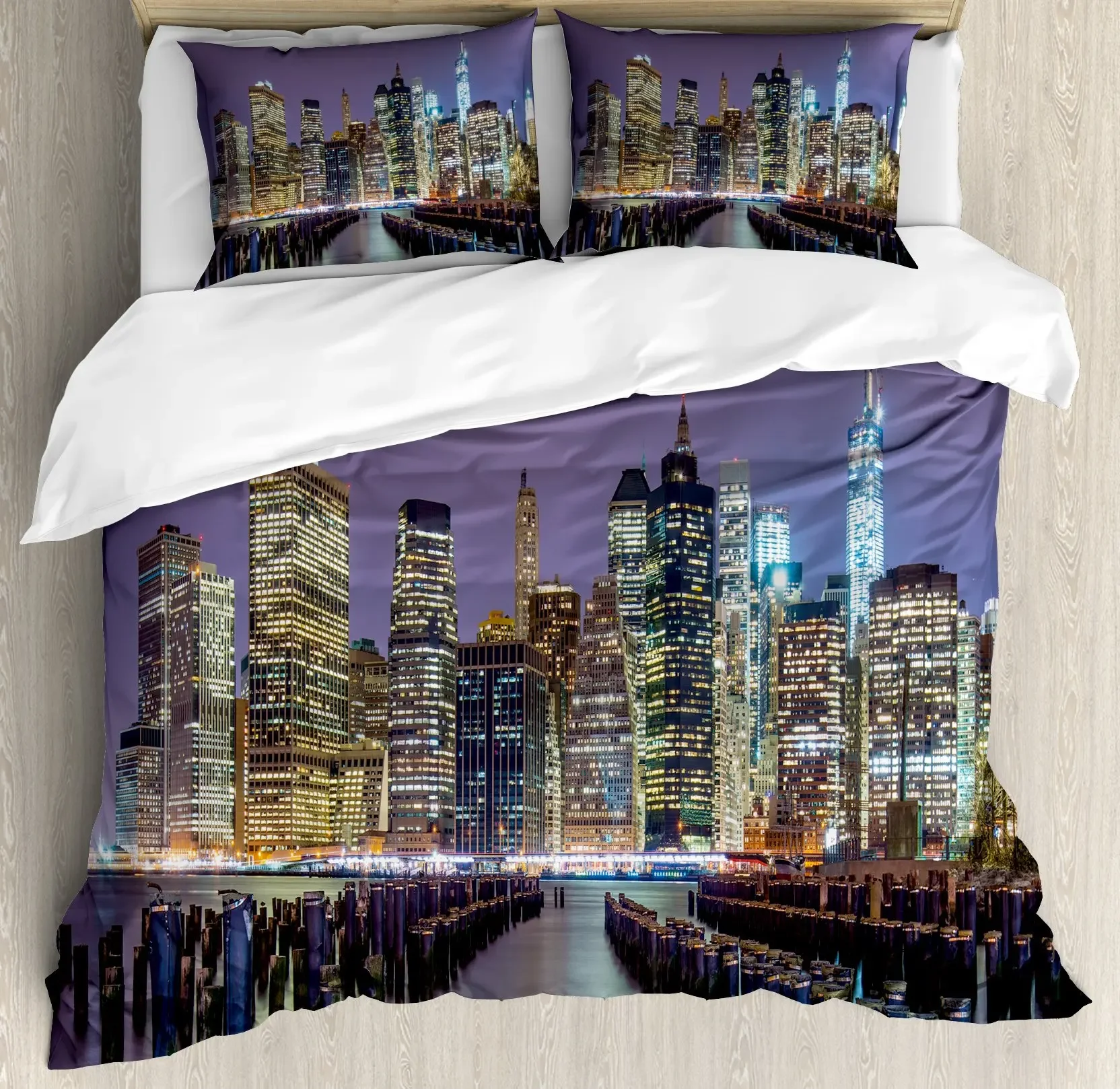 Hipster Duvet Cover Set, New York City Decorative 3 Piece Bedding Set with 2 Pillow Shams Bedroom Decor, Queen King Full Size