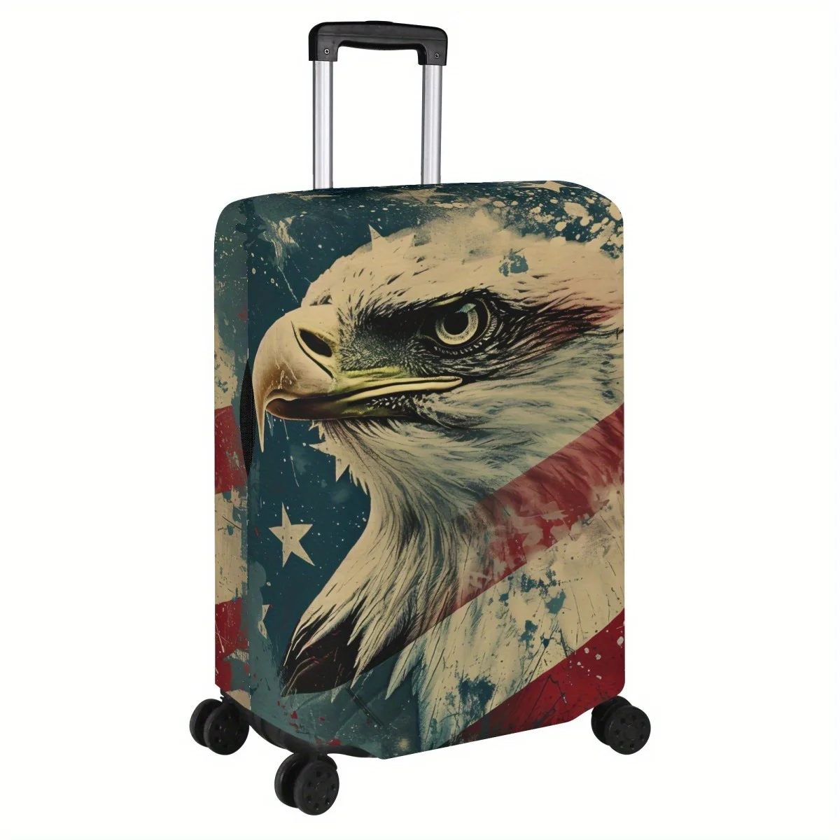 

1pc Patriotic Bald Eagle Luggage Cover Durable Washable Polyester Suitcase Protector with Double-Sided Printing American Flag