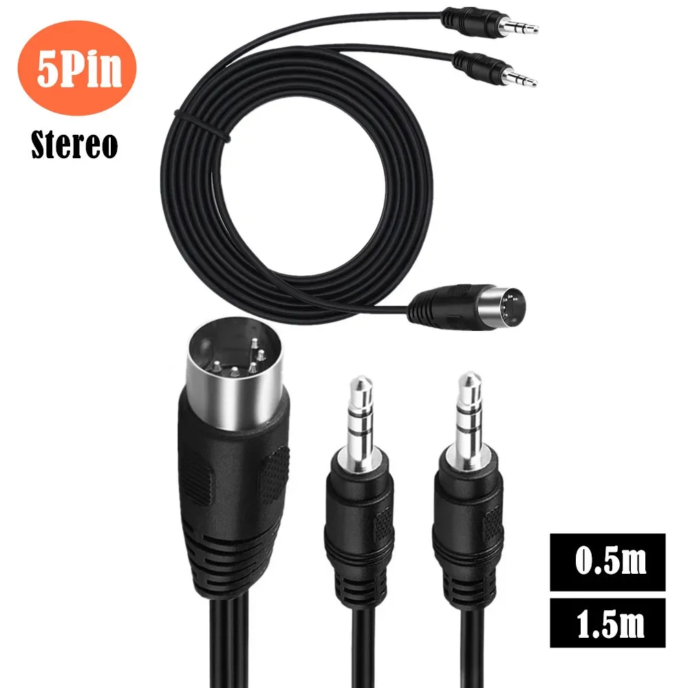 MIDI DIN 5PIN Y Splitter 5 Pin DIN Plug Male To Dual 3.5MM TRS SmartPhone AUX Headphone Stereo Jack Adapter Input Cable Cord 0.5