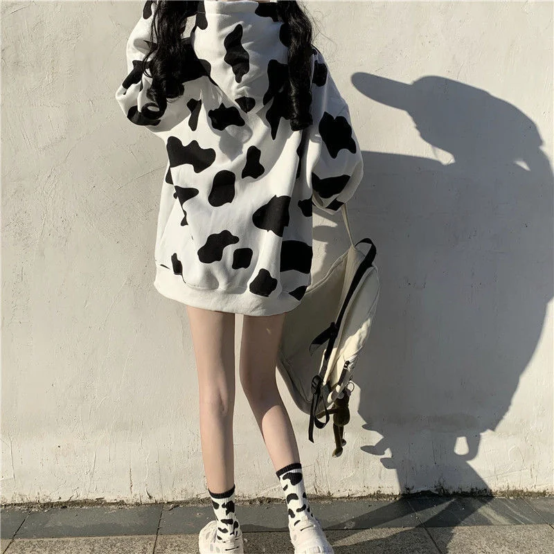 Autumn Women Cute Streetwear Harajuku Pullover Tops JK Girl Sweet Cow Milk Hoodies Fashion Casual High Street Hooded Sweatshirts