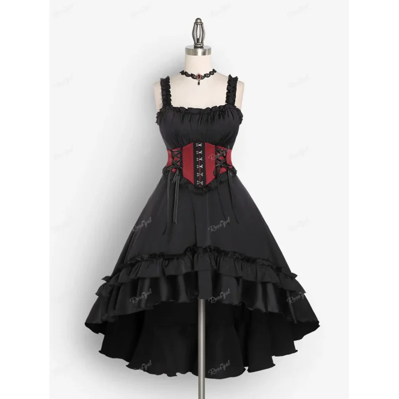 ROSEGAL Plus Size Gothic New Party Dresses Lolita Layered Ruffled Frilled Lace-up High Low Maxi Corset Dress Vintage Vestidos 5X