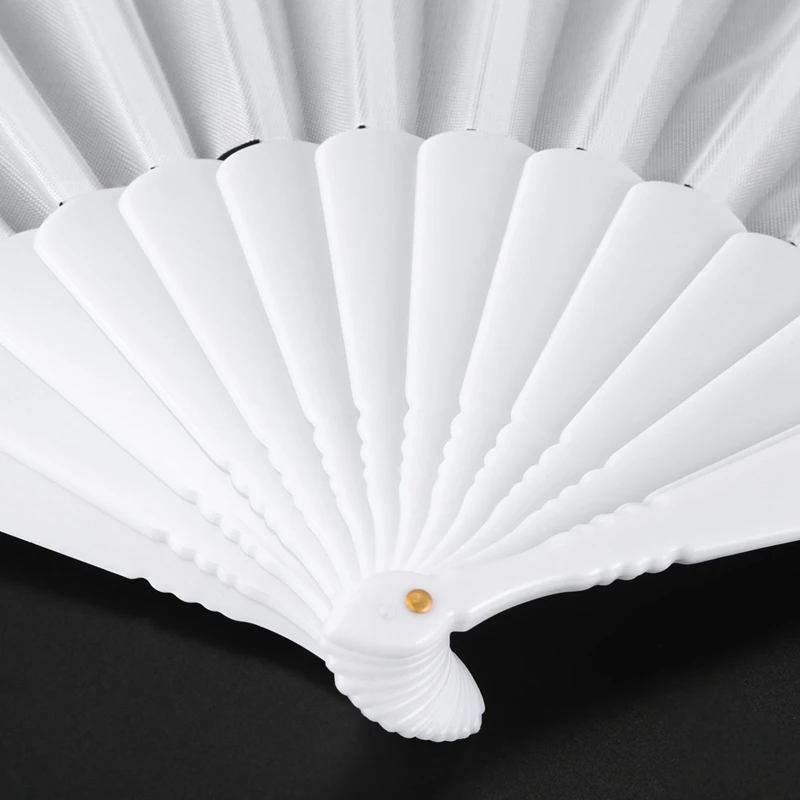 4X Plastic Fabric Hand Foldable Fan For Ladies Men White