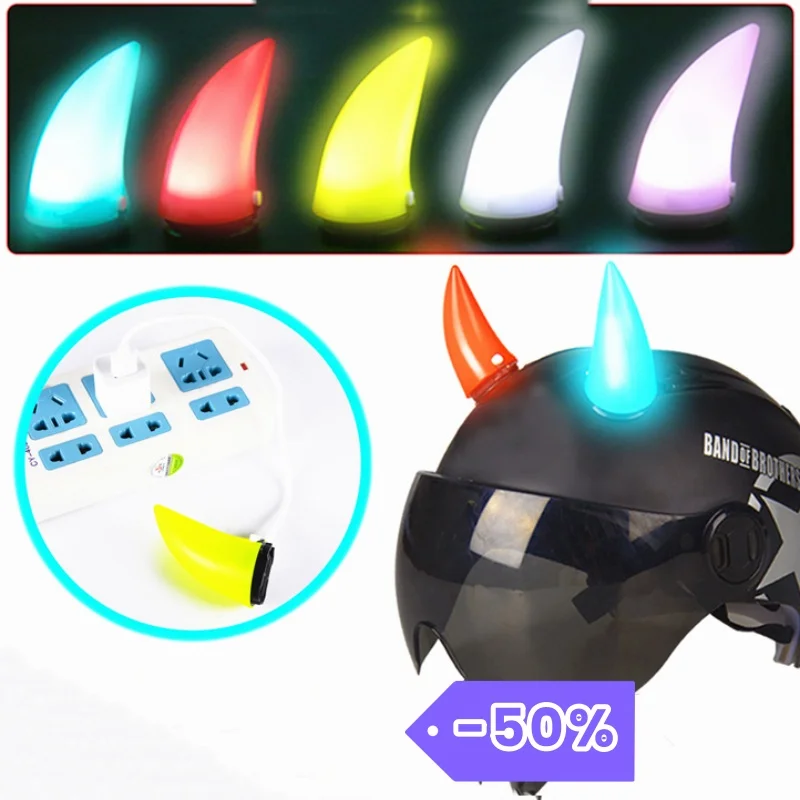 New 2pcs luminous horned Demon DIY helmet ornament charging personality creative ABS Harley motorcycle motorcycle luminou helmet