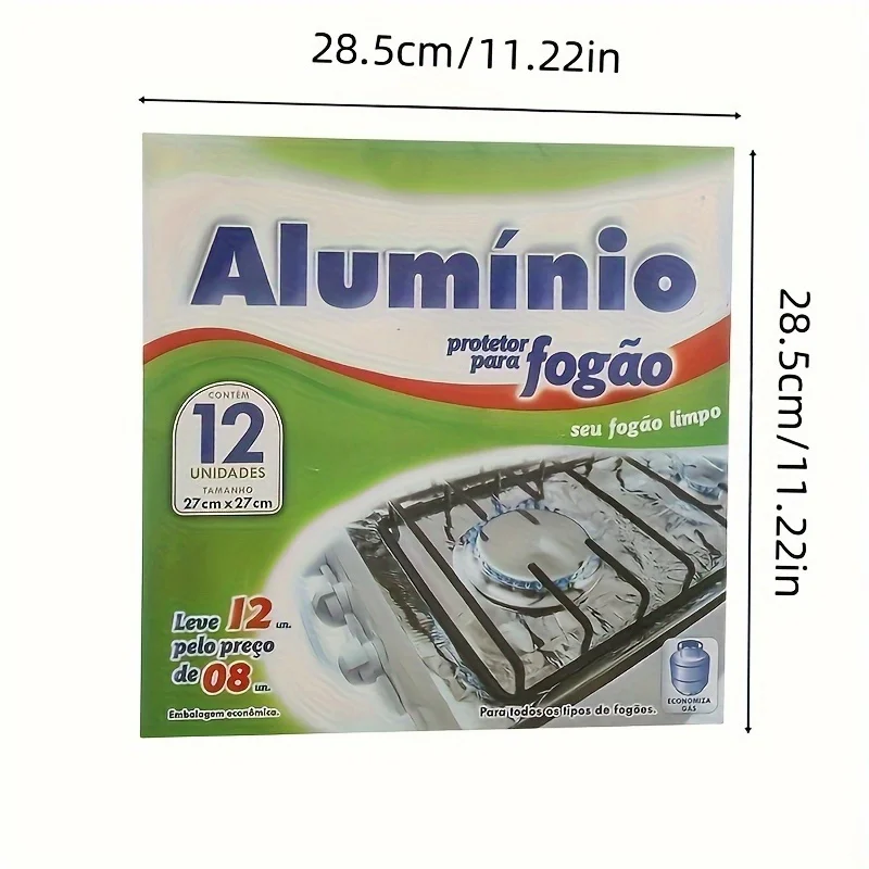 12Pcs Aluminum Foil Gas Stove Liners High Temp Resistant Oil Stain Proof Cuttable Kitchen Stove Protector Pads for Easy Cleaning