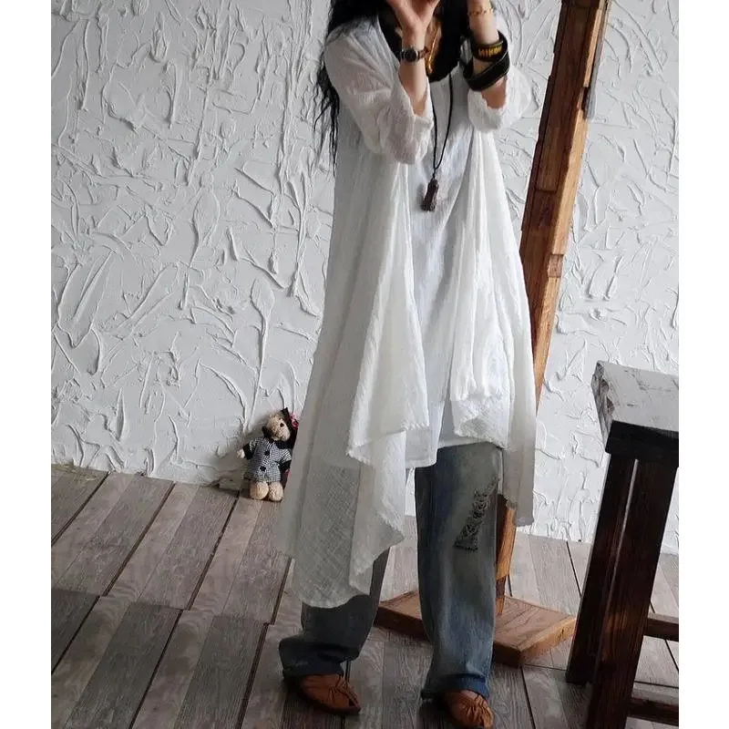 Women Summer Cotton Linen Sunscreen Jackets Ladies Solid Color Simple Coat Outerwear Female Vintage Thin Coat Jacket