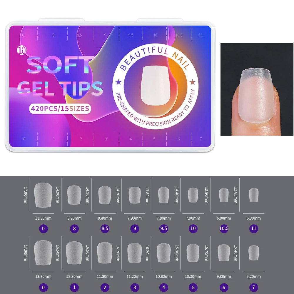 420 Stück Weiche Matte Mandelförmige Nagelspitzen, Voll Transparent, Soak-Off Gel, Kurze T-Form, Runde Ovale Kapselspitzen für Nagelkunst-Dekoration – Detail 15