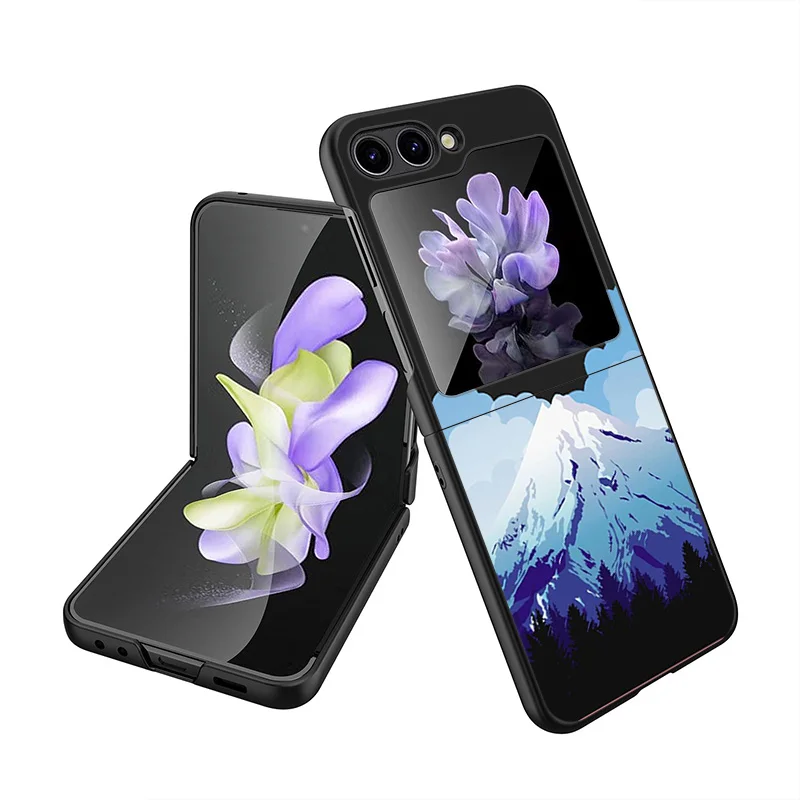 Black Matte Anti-Drop Phone Case For Samsung ZFlip6 5G ZFlip5 ZFlip4 Hard Galaxy Z Flip 3 4 5 6 Snow Mountain Volcano dune Cover