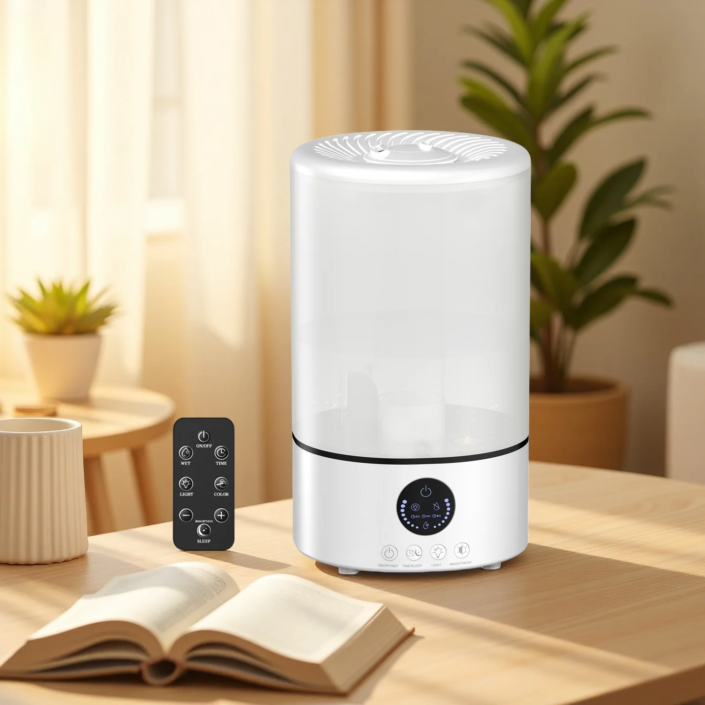Small Desktop Cool Mist Humidifier 3L Capacity 3 Speed Adjustable 360 Rotation Nozzle 2 4 8H Timer Quiet Sleep Mode