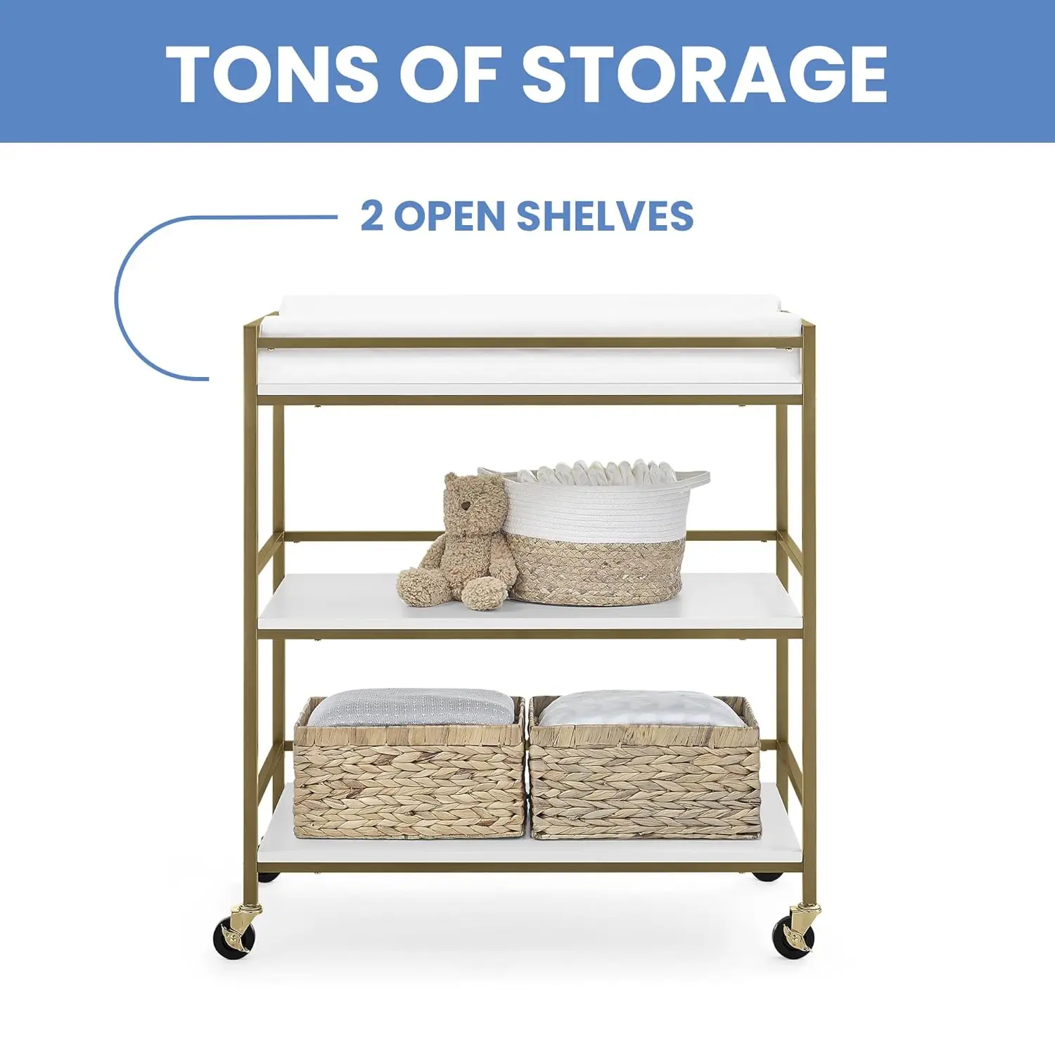 Jade Changing Table/Cart, White Melamine/Bronze