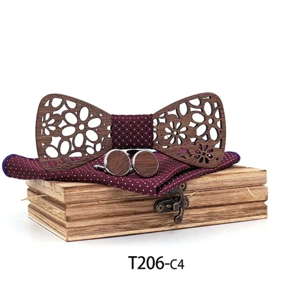 

Handmade Wooden Geometric Pattern False Collar Suit Fashion Clothing Match Cufflink Square Scarf Party Accessories Retro Bow Tie