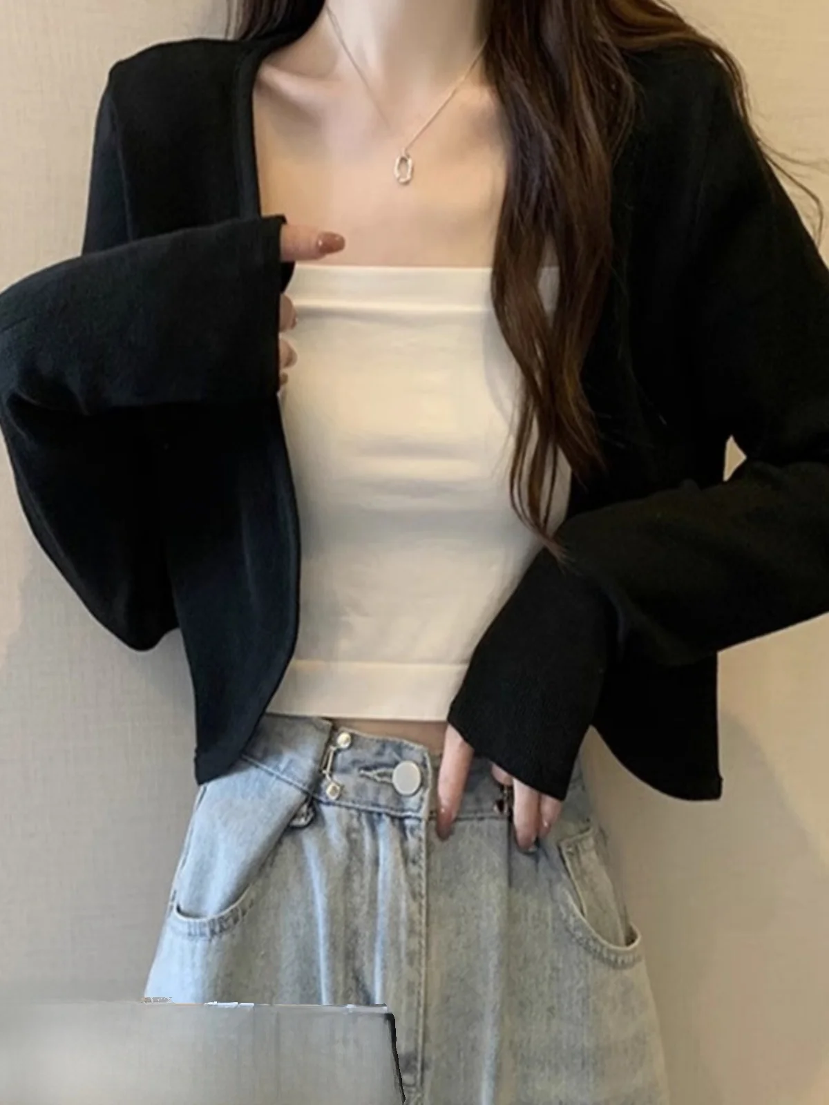 Ice Silk Thin Knitted Cardigan Women Summer Shawl Strap Dresses Outer Sun Protection Coat Small Cannon Jacket Commute Style