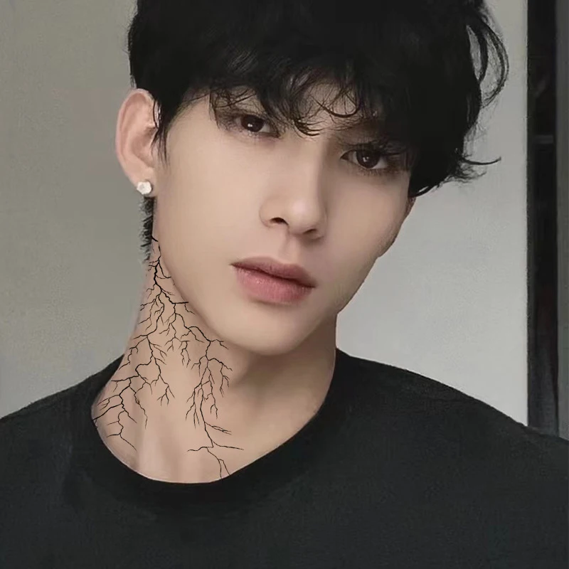 Lightning Lines Herb Juice Fake Tattoos For Woman Men Art Waterproof Lasting Temporary Tattoo Stickers Goth Wrist Arm Tattoos