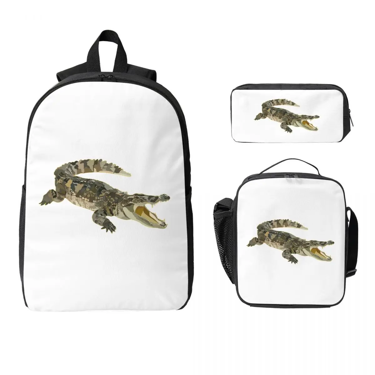 

C Is For Crocodile Backpack Boys Girls BookBag School Bag Laptop Shoulder Bags 3ps Insulated Lunch Bag Pencil Case