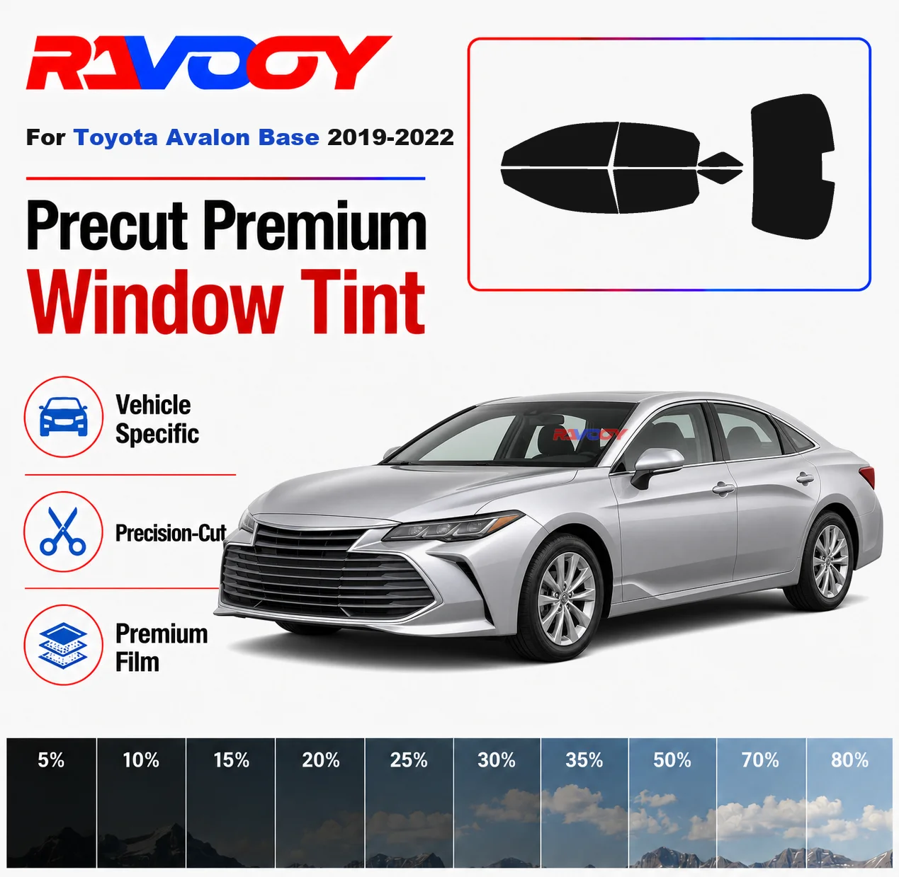 

Premium Precut Window Tint Kit Front Rear Windows Rear Windshield For Toyota Avalon Base 2019-2022 Car Solar Nano Ceramic Film