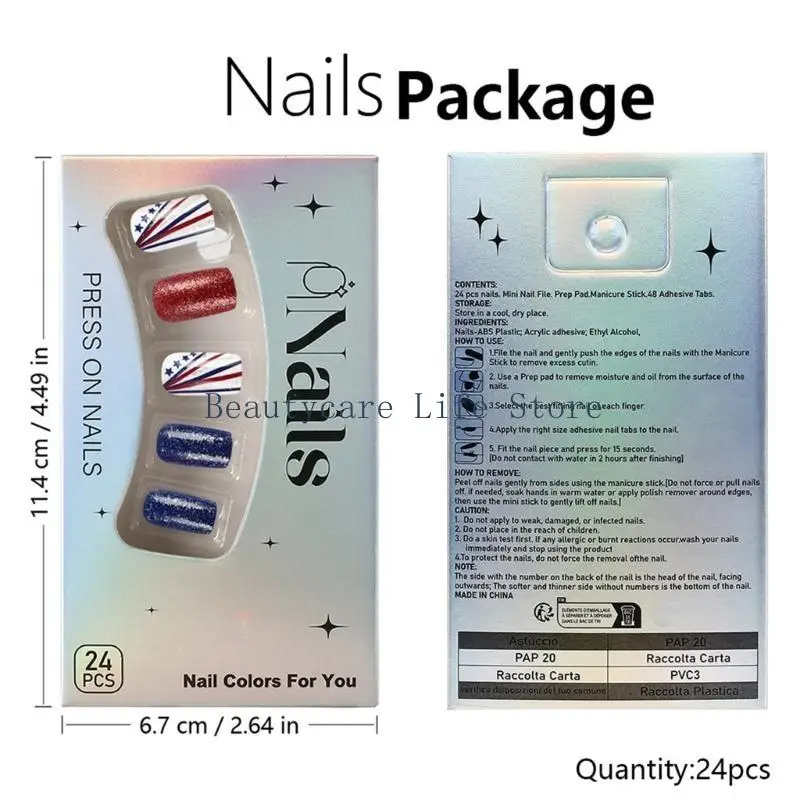 652C 24pcs اللوز كاذب الأظافر غلاف كامل اضغط على تلميحات الأظافر عصا على ديكورات الأظافر #6