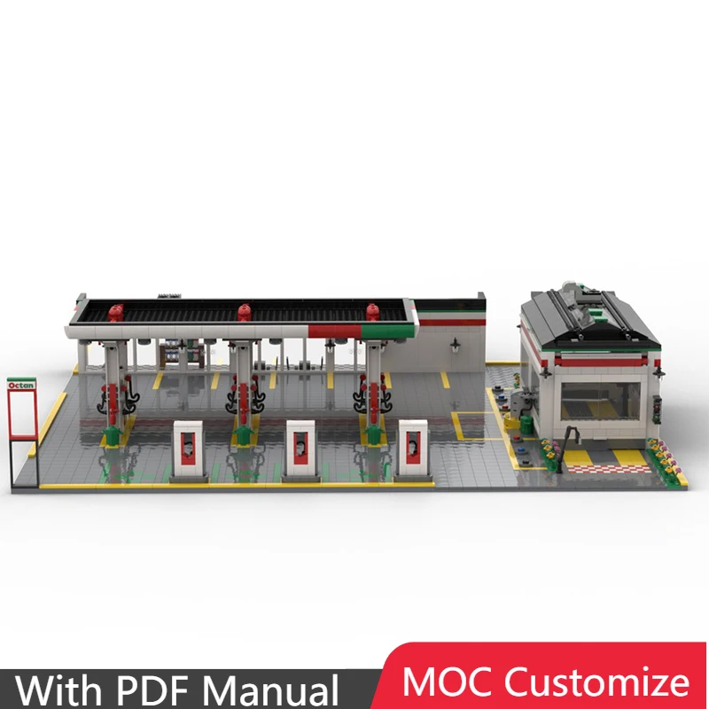 

7677 шт., хит продаж, креативные строительные блоки MOC, роскошная заправочная станция, собранная игрушка для детей, образовательный фестиваль, рождественские подарки