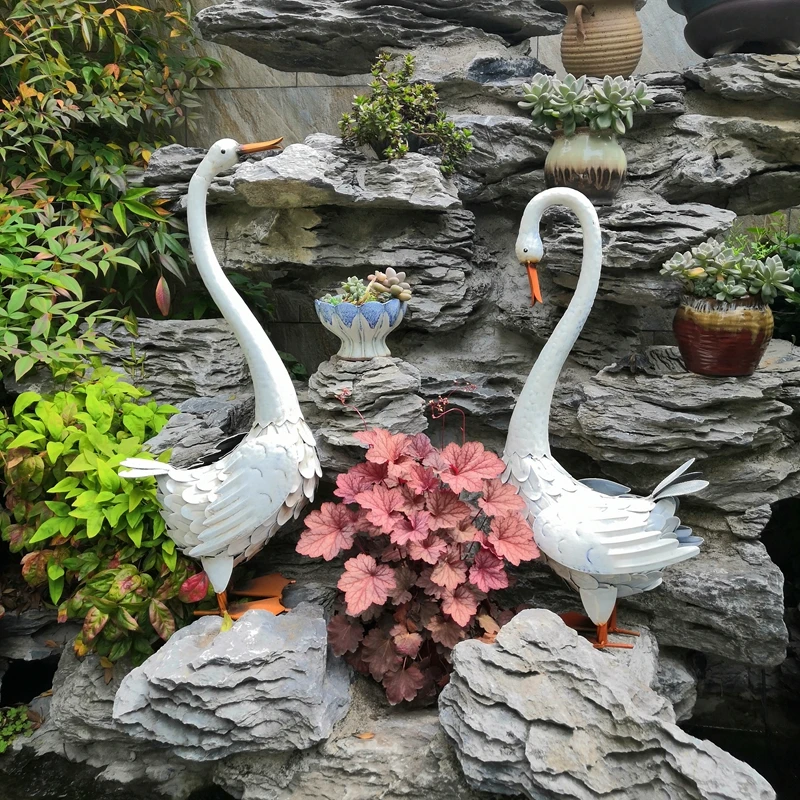 Creative Iron Art White Swan Statues Garden Accessories Ornaments Deco Outdoor For Country House Gardening Decoration Statue