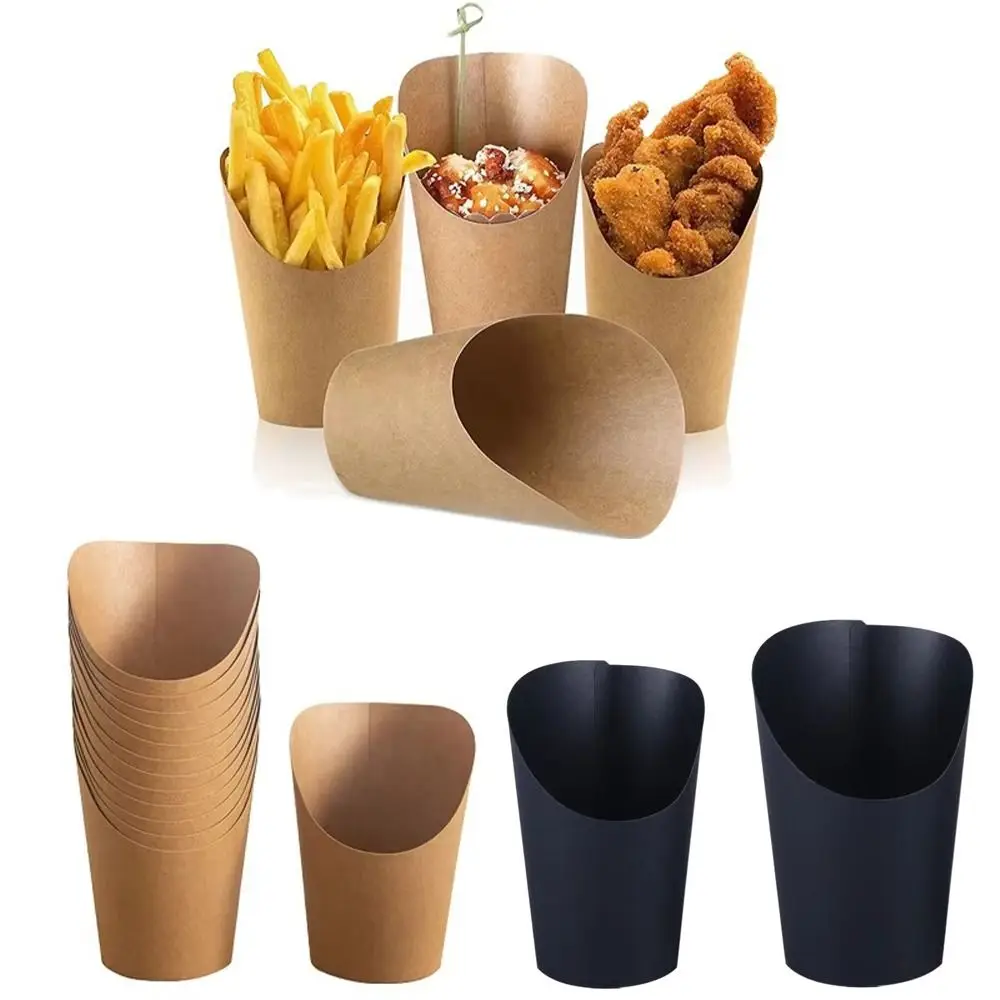 D5 10Pcs 14/16oz French Fries Holder Kraft Paper Disposable French Fry Cup Popcorn Baking Snack Dessert Cupcakes Party Supplies