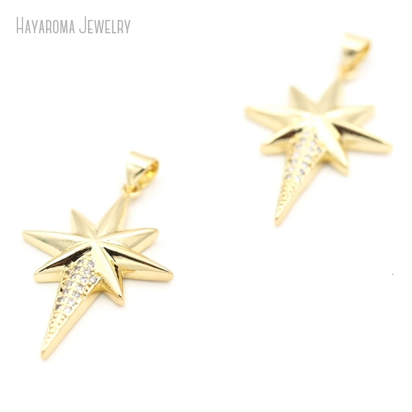 2Pcs Gold Color Wholesale Stars Starburst North Star Jewelry Copper Metal Pendant PM52956