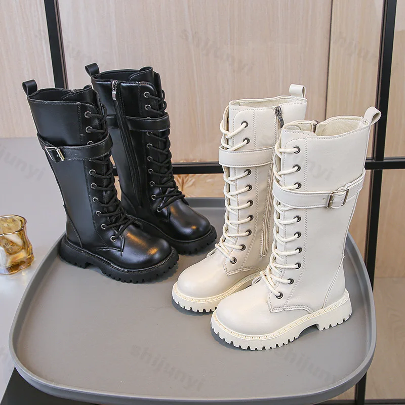 2025 Autumn Children Knee Length Boots New British Girls Princess Boots Kids Zipper Comfortable Non Slip Solid Color Long Boots