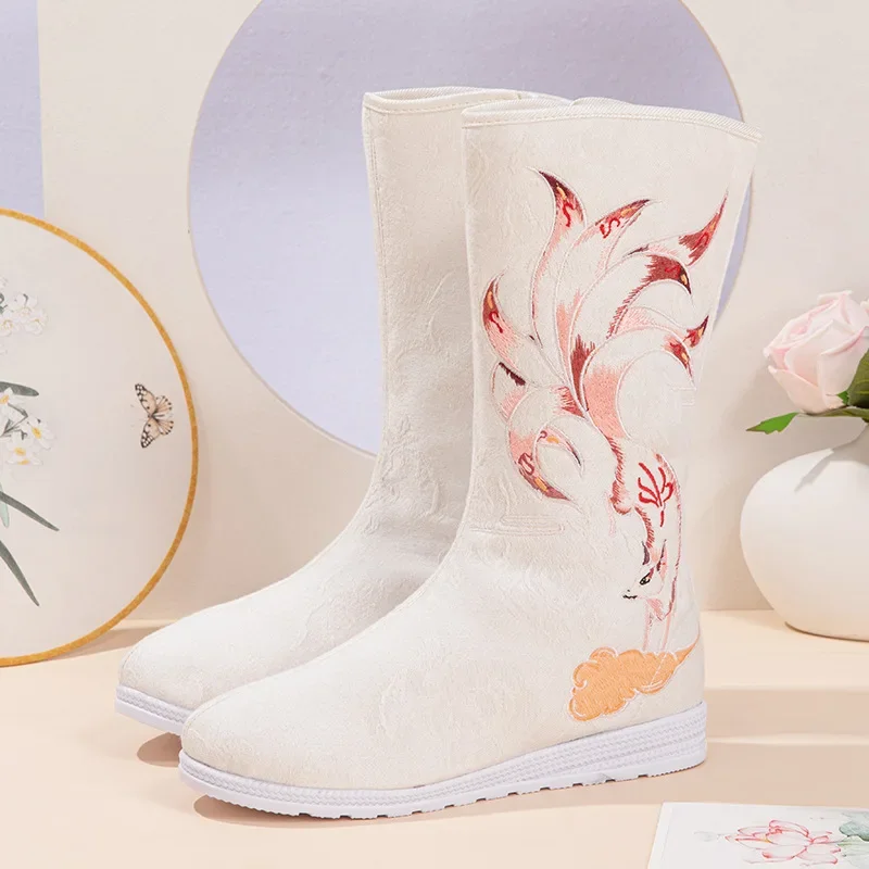 

CY366 Single Boots New Old Beijing Cloth Women's Ethnic Wind Zipper Hanfu Shoes Rubber Soled Boot