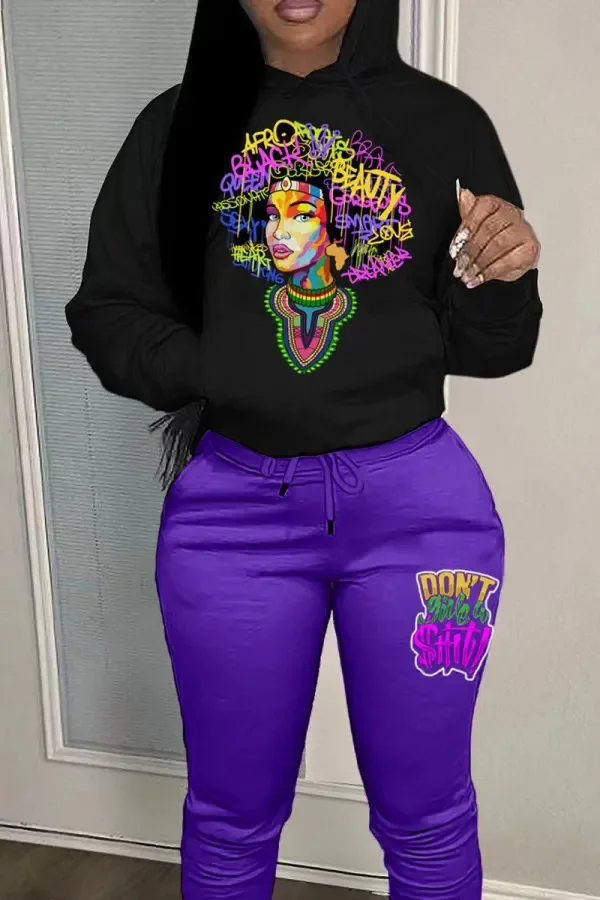 

Womens Tracksuit Outfits Autumn Winter Hooded Sweatshirt +Black Sweatpants High Quality Ladies Daily Casual Warm 2 Piece Set