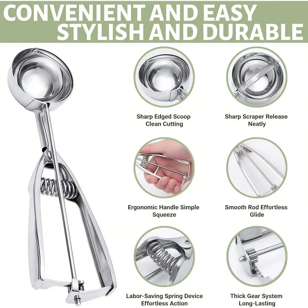 

Stainless Steel Cookie Scoop Set, 3 Sizes Ice Cream Scoop With Trigger Release, Portion Scoops For Baking, Cookie Dough, Meatba