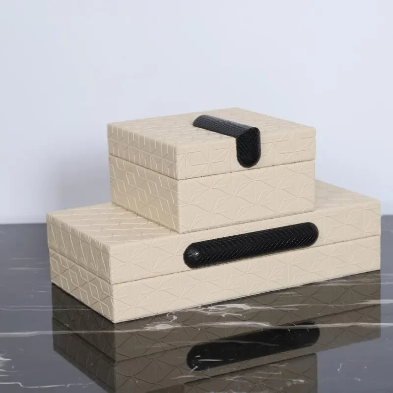 Modern Geometric Leather Jewelry Box Simple Plaid Storage Case for Rings Earrings Necklace Organizer Desktop Home Table Decor
