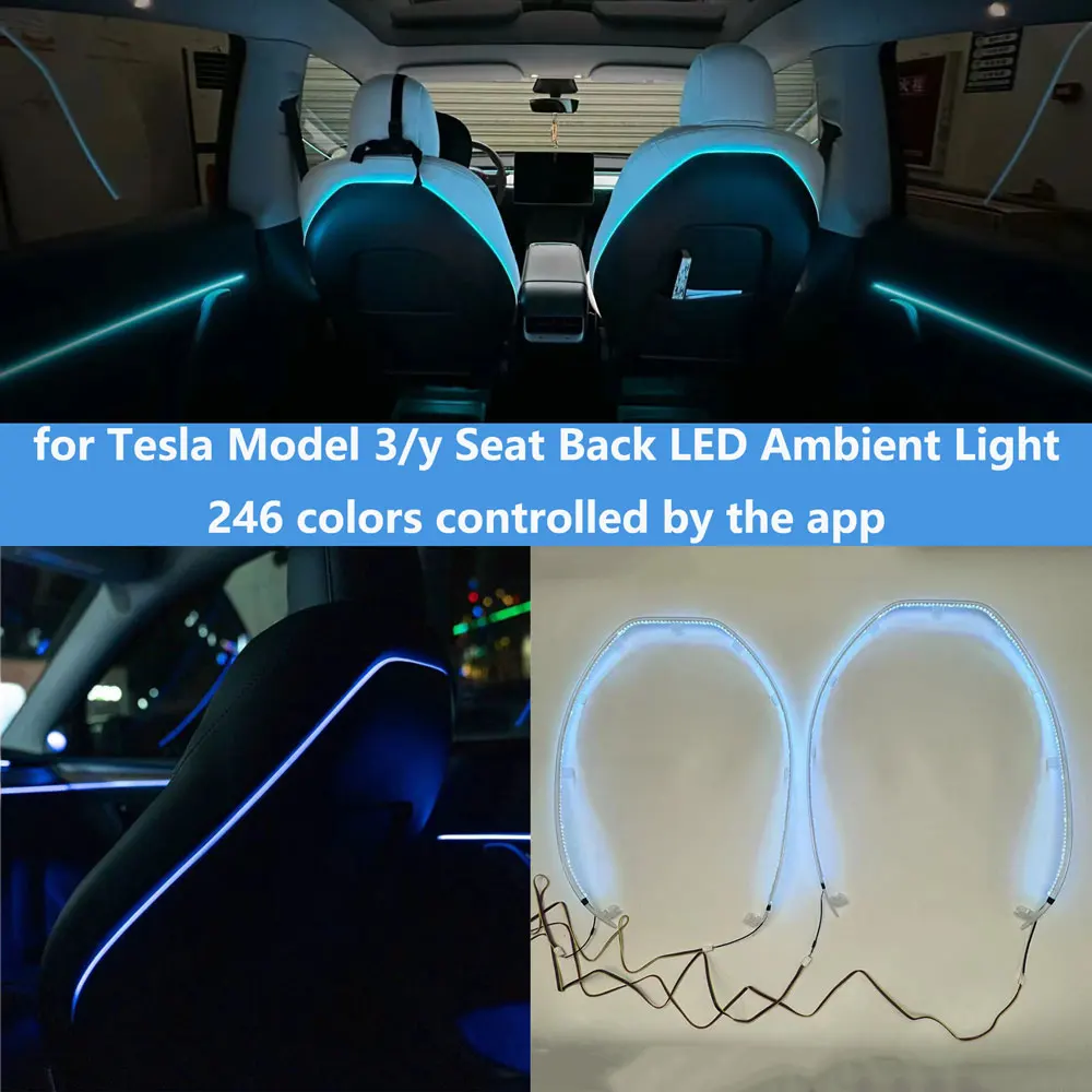 for Tesla Model 3/y LED Seat Back Ambient Light 246-color seat light bar Interior decorative lights