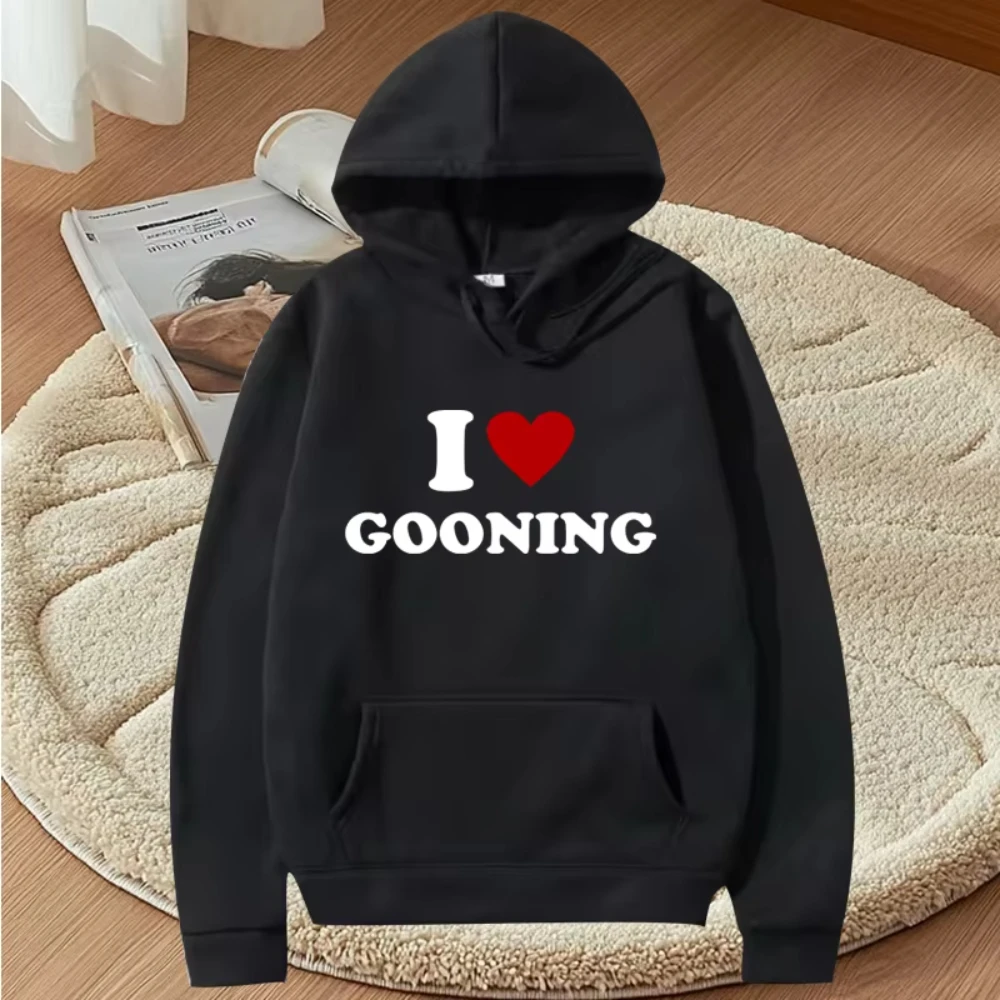 

Забавная толстовка с рисунком I Love Gooning, мужская и женская винтажная модная уличная одежда с длинными рукавами, топ с принтом, большие мужские толстовки