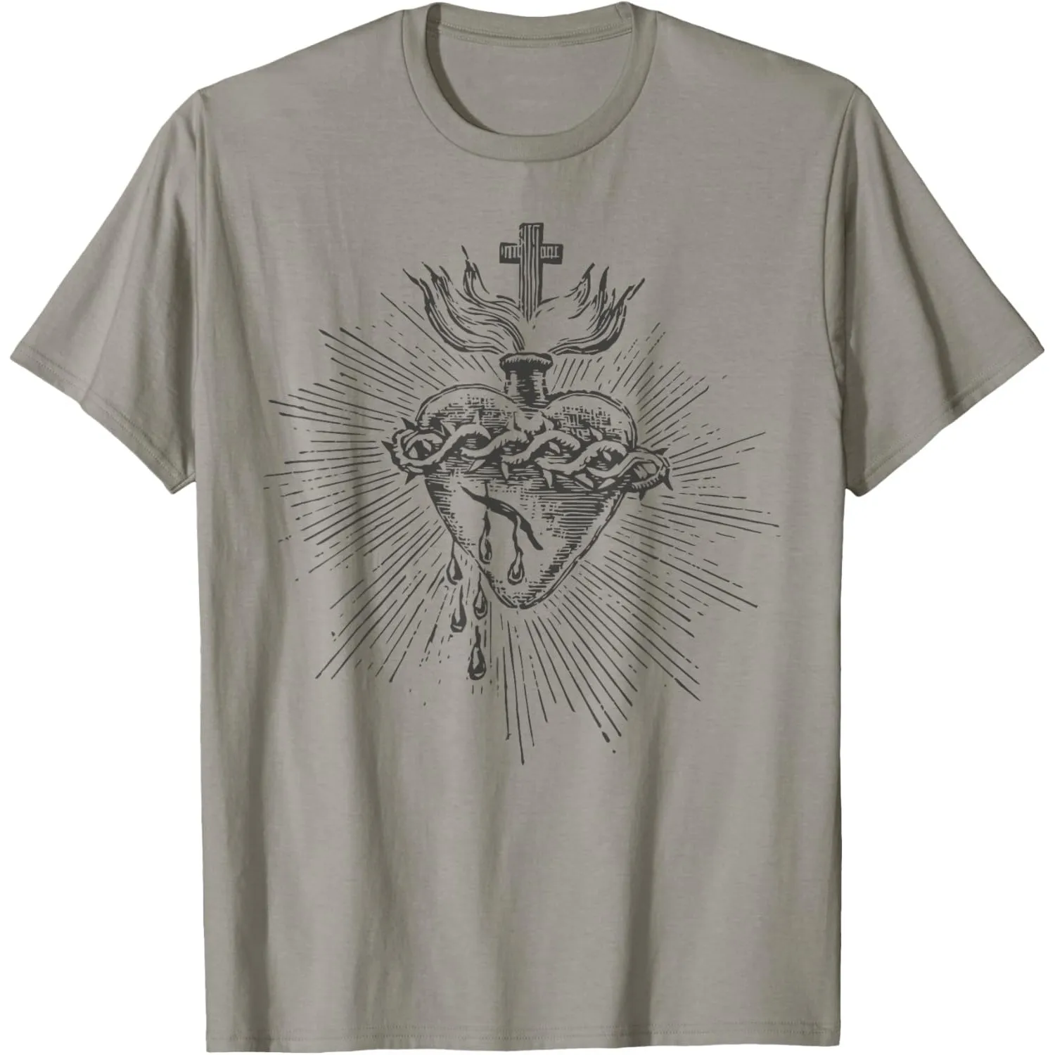 Sacred Heart Jesus Vintage Catholic Art Graphic Tee Religious Print Men's T-Shirt
