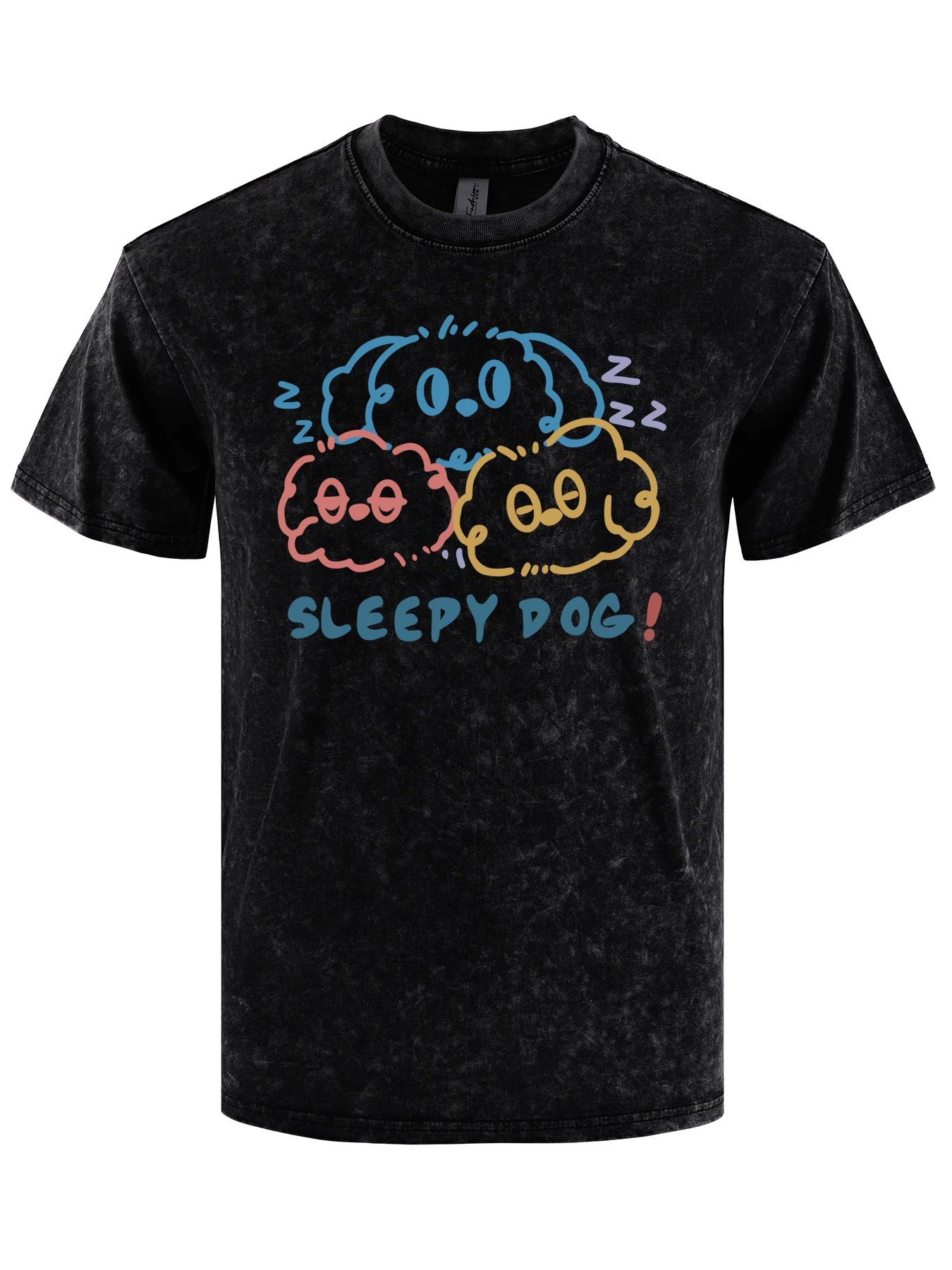 

Three Different Shaped Puppies Sleeping Washed T Shirt Men Summer Vintage Tops Trendy Loose Short Sleeve Unisex Soft Cotton Tee